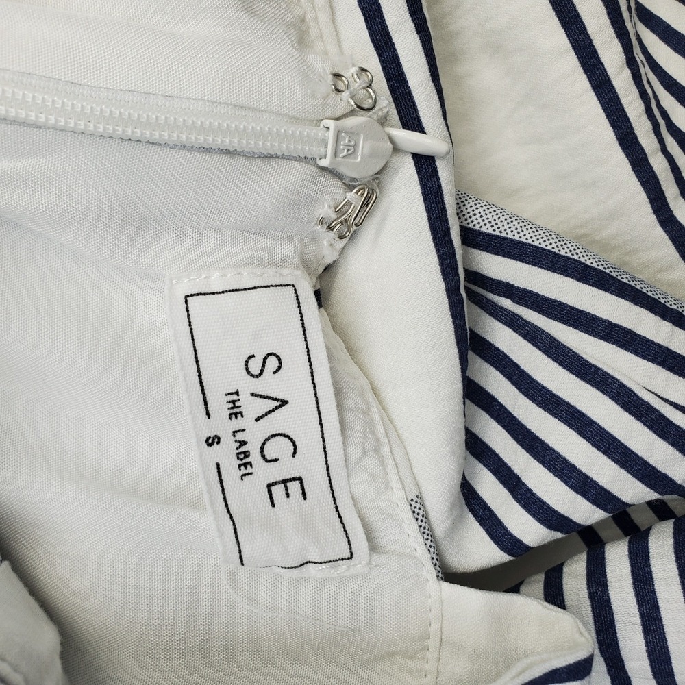 SAGE The Label‎ Mini Dress Women's S Navy White Striped Lined Tie Strap Back Zip - Picture 10 of 10